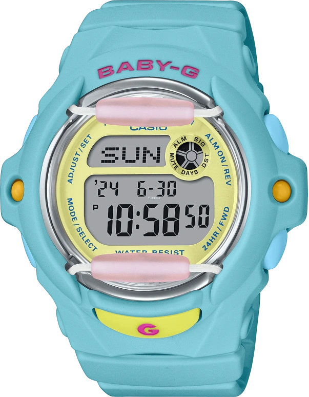 Casio,BABY-G 45.90x42.60mm,45.90x42.60mm,Resin,Stainless Steel,Yellow,Grey,Quartz,Countdown,Chronograph,Month,Date,Hardlex,Round,BG169PB,BG169PB-2