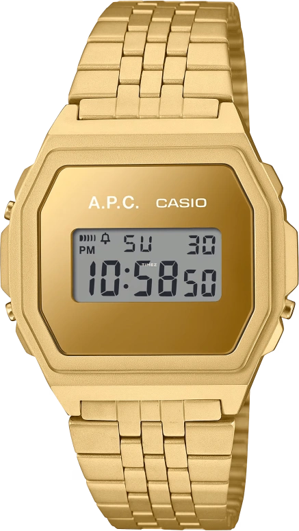 Casio,VINTAGE 39.60x38mm,39.60x38mm,Stainless Steel,Gold,Quartz,Chronograph,Date,Day,Hour Strike,Hardlex,Square,A1000ACG,A1000ACG-9