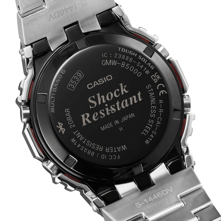 Casio,G-SHOCK 49.30x43.20mm,49.30x43.20mm,Stainless Steel,Silver,Quartz,Countdown,Chronograph,Month,Date,Glass,Square,GMW,GMW-B5000PC-1