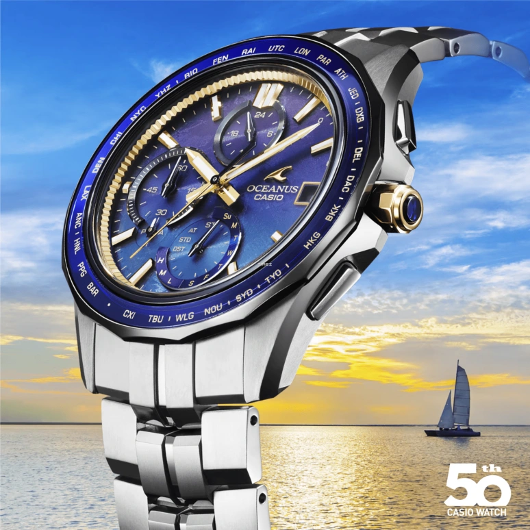 Casio,OCEANUS 47.50x42.80mm,47.50x42.80mm,Titanium,Blue,Quartz,Chronograph,Date,Day,World Time,Sapphire,Crystal Glass,Round,OCW,OCW-S7000SS-2A