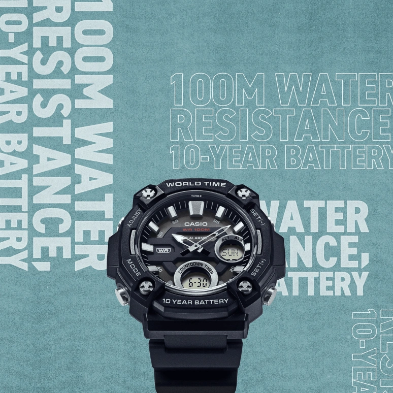 Casio,ANALOG-DIGITAL 52.50mm,52.50mm,Resin,Black,Quartz,Chronograph,Month,Date,Day,Plexi,Round,AEQ120W,AEQ120W-1AV