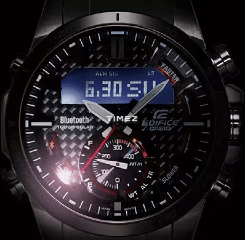Casio,EDIFICE 49.20mm,49.20mm,Stainless Steel,Black,Quartz,Countdown,Chronograph,Month,Date,Round,Silver,ECB800DB,ECB800DB-1A