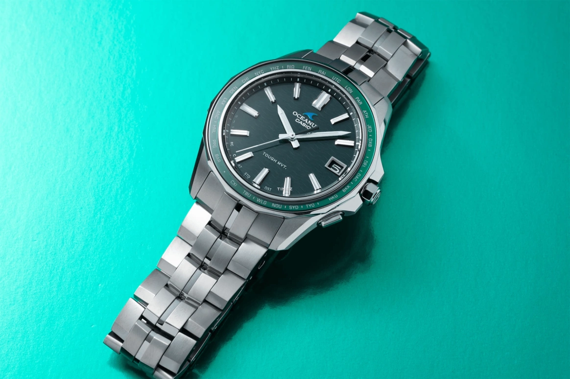 Casio,OCEANUS 46.50x41.30mm,46.50x41.30mm,Titanium,Dark Green,Quartz,Day,World Time,Solar Charging,OCWS400,OCWS400-3A