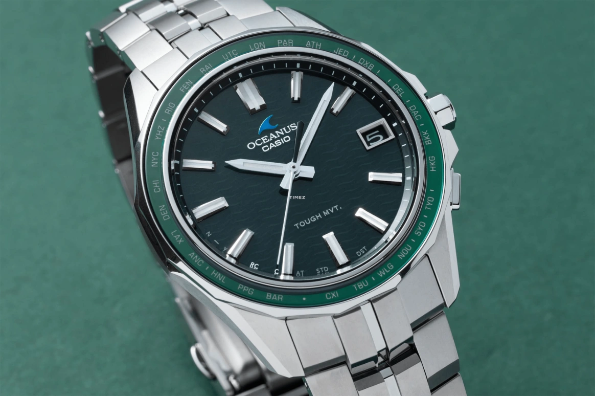 Casio,OCEANUS 46.50x41.30mm,46.50x41.30mm,Titanium,Dark Green,Quartz,Day,World Time,Solar Charging,OCWS400,OCWS400-3A