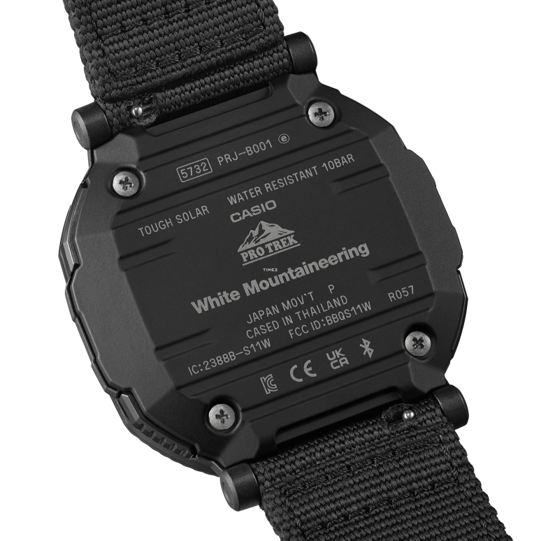 Casio,PROTREK 50.30x46mm,50.30x46mm,Resin,Bio-sourced,Black,Quartz,Countdown,Chronograph,Month,Date,Hardlex,Glass,Square,PRJB001WM,PRJB001WM-1
