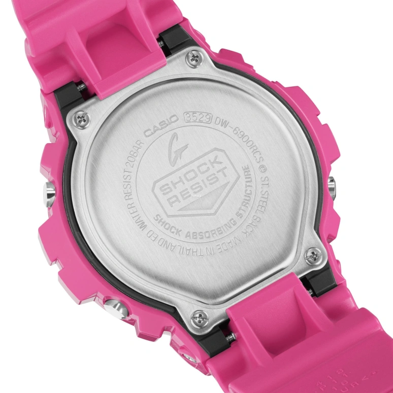 Casio,G-Shock 6900 53.20x50mm,53.20x50mm,Bio-sourced,Resin,Silver,Pink Red,Quartz,Countdown,Chronograph,Month,Date,Hardlex,Round,DW6900RCS,DW6900RCS-4