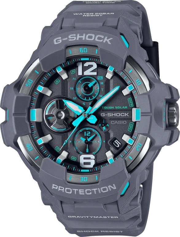 Casio,MASTER OF G - AIR 54.70mm,54.70mm,Bio-sourced,Resin,Grey,Quartz,Countdown,Chronograph,Date,Day,Hardlex,Round,GRB300,GRB300-8A2