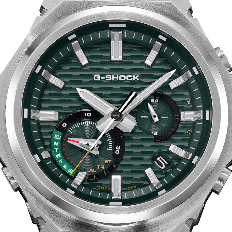 Casio,G-STEEL 46.90x44.20mm,46.90x44.20mm,Stainless Steel,Bio-sourced,Carbon,Green,Quartz,Countdown,Chronograph,Date,Day,Hardlex,Octagon,GSTB1000D,GSTB1000D-3A