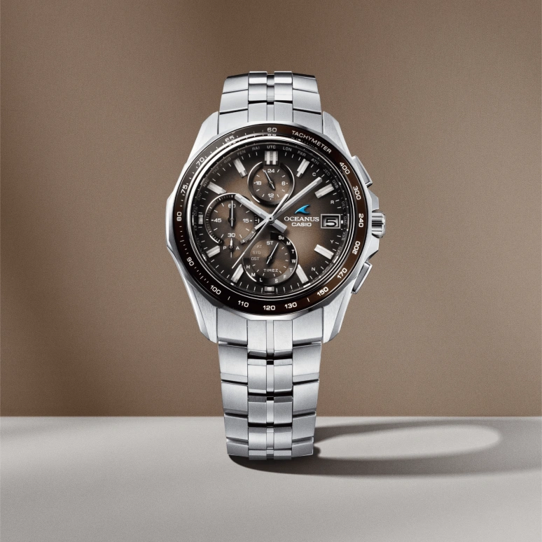 Casio,OCEANUS 47.50x42.80mm,47.50x42.80mm,Titanium,Sapphire,glass,Brown,Quartz,Chronograph,Date,Day,World Time,Sapphire,Crystal Glass,Round,OCWS7000RA5A