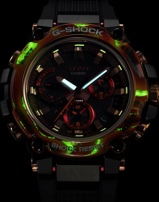 Casio,MTG 51.90x50.90mm,51.90x50.90mm,Carbon,Stainless Steel,Black,Quartz,Countdown,Chronograph,Date,Day,Sapphire,Round,MTGB3000FR1A