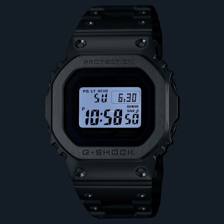 Casio,G-SHOCK 49.30x43.20mm,49.30x43.20mm,Stainless Steel,Silver,Quartz,Countdown,Chronograph,Month,Date,Glass,Square,GMW,GMW-B5000PC-1