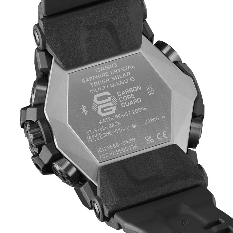 Casio,MASTER OF G - LAND 58.70x52.10mm,58.70x52.10mm,Bio-sourced,Resin,Black,Quartz,Countdown,Chronograph,Month,Date,Sapphire,Crystal Glass,Round,GWGB1000EC,GWGB1000EC-1A