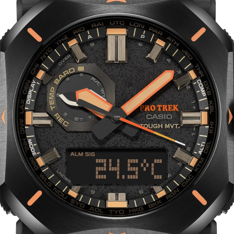 Casio,PROTREK 49.60x44.80mm,49.60x44.80mm,Resin,Black,Quartz,Countdown,Chronograph,Month,Date,Hardlex,Square,PRW6900YL,PRW6900YL-5