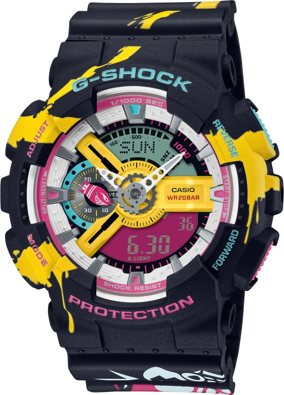 Casio,G-Shock GA-110 51.20mm,51.20mm,Resin,Yellow,White,Dual,Quartz,Countdown,Chronograph,Month,Date,Hardlex,Round,GA110LL,GA110LL-1A