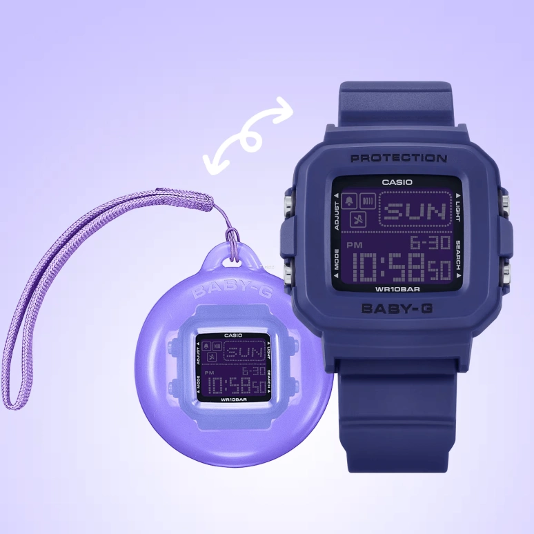 Casio,BGD-10 42.80x39mm,42.80x39mm,Resin,Purple,Quartz,Countdown,Chronograph,Month,Date,Hardlex,Square,BGD10K,BGD10K-2