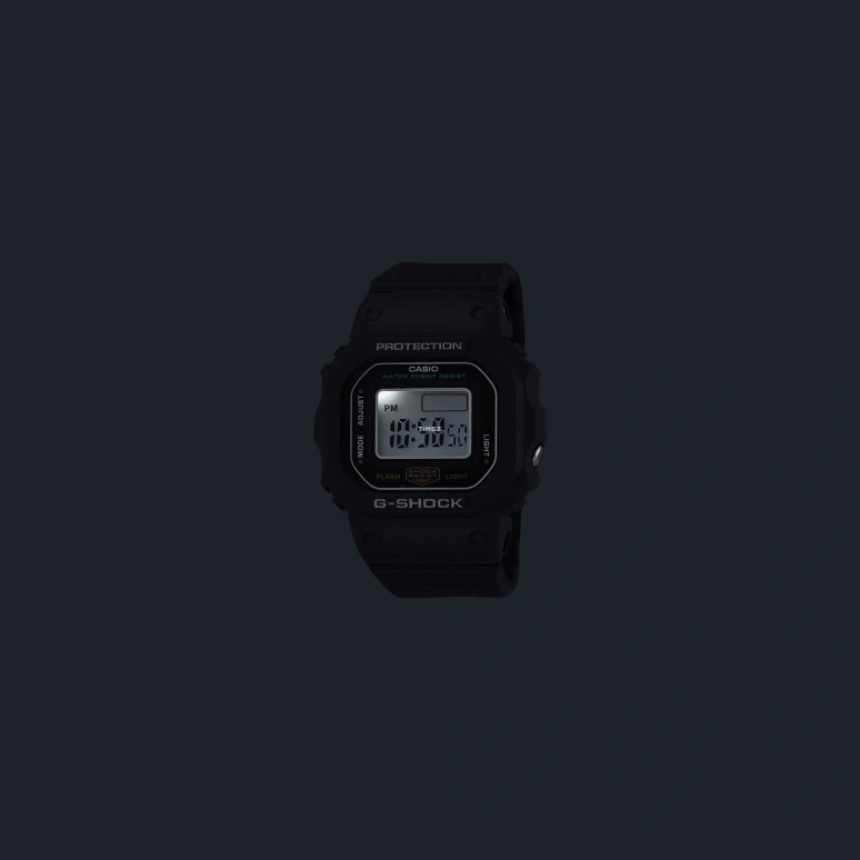 Casio,5600 23.40x20mm,23.40x20mm,Bio-sourced,Resin,Black,Quartz,Chronograph,Month,Date,Day,Hardlex,Square,DWN5600,DWN5600-1