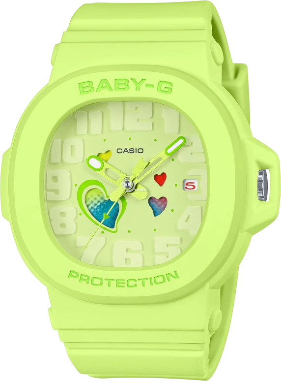 Casio,BABY-G 46.60x42.10mm,46.60x42.10mm,Resin,Green,Quartz,Day,Hardlex,BGA10,BGA10-3A