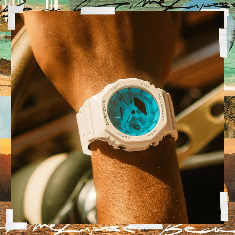 Casio,G-SHOCK 45.40mm,45.40mm,Carbon,Bio-sourced,Resin,White,Blue,Pink,Quartz,Countdown,Chronograph,Month,Date,Hardlex,Octagon,GA2100TL,GA2100TL-7A
