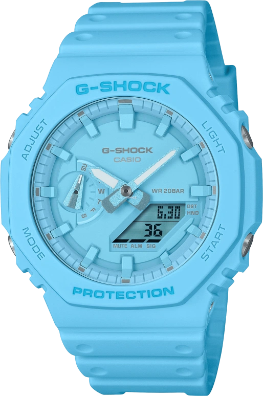 Casio,G-SHOCK 48.50x45.40mm,48.50x45.40mm,Carbon,Bio-sourced,Resin,Blue,Quartz,Countdown,Chronograph,Month,Date,Hardlex,Octagon,GA2100,GA2100-2A2