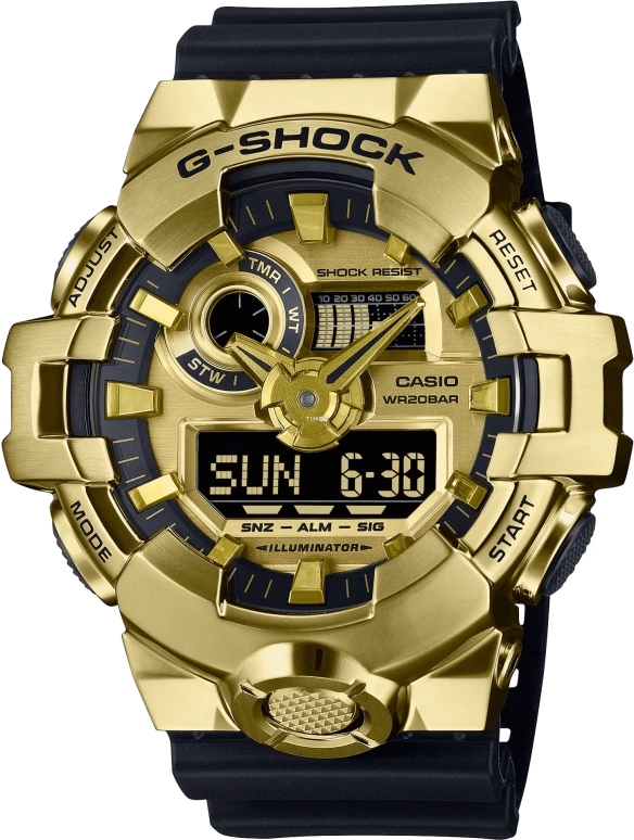 Casio,G-STEEL 53.40mm,53.40mm,Resin,Bio-sourced,Stainless Steel,Gold,Quartz,Countdown,Chronograph,Month,Date,Hardlex,Round,GM700G,GM700G-9A