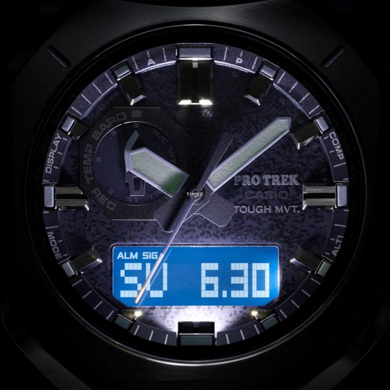 Casio,PROTREK 49.60x44.80mm,49.60x44.80mm,Bio-sourced,Stainless Steel,Black,Quartz,Countdown,Chronograph,Month,Date,Hardlex,Octagon,PRW6900YB,PRW6900YB-3