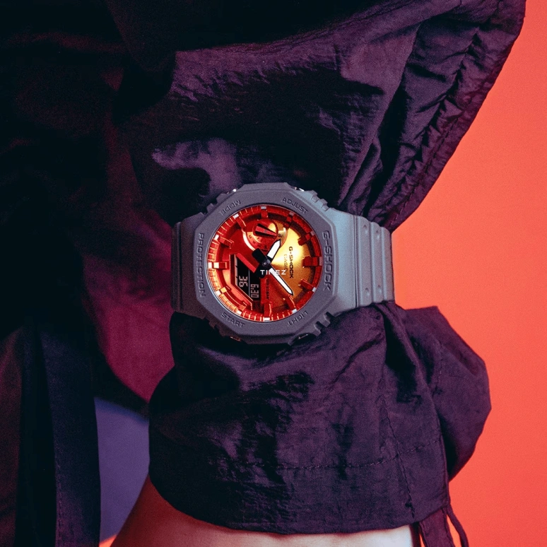 Casio,G-SHOCK 45.40mm,45.40mm,Carbon,Bio-sourced,Resin,Dual,Charcoal Red,Gradient,Quartz,Countdown,Chronograph,Month,Date,Hardlex,Octagon,GA2100FL,GA2100FL-8A