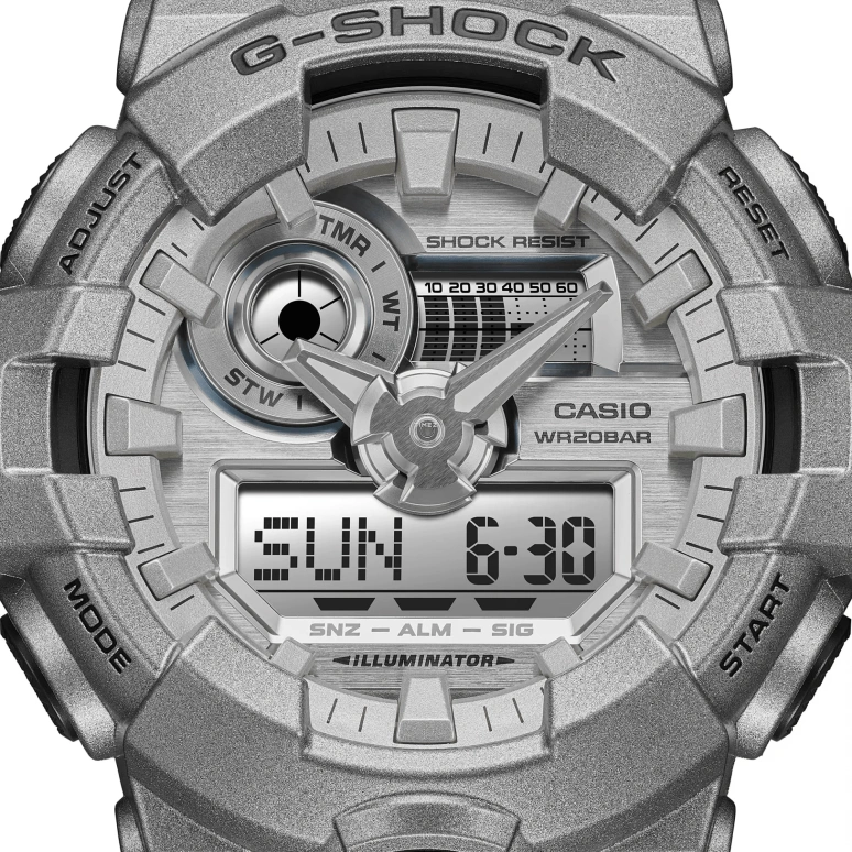 Casio,G-SHOCK 57.50x53.40mm,57.50x53.40mm,Resin,Silver,Quartz,Countdown,Chronograph,Month,Date,Hardlex,Round,GA700FF,GA700FF-8A