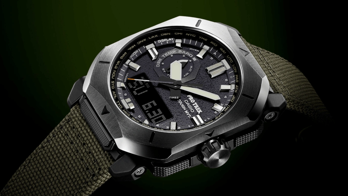 Casio,PROTREK 49.60x44.80mm,49.60x44.80mm,Bio-sourced,Stainless Steel,Black,Quartz,Countdown,Chronograph,Month,Date,Hardlex,Octagon,PRW6900YB,PRW6900YB-3