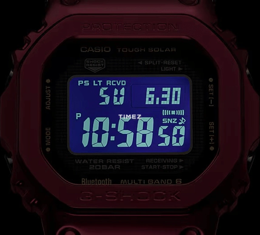 Casio,G-SHOCK 49.30x43.20mm,49.30x43.20mm,Stainless Steel,Red,Quartz,Countdown,Chronograph,Month,Date,Hardlex,Square,GMWB5000RD,GMWB5000RD-4