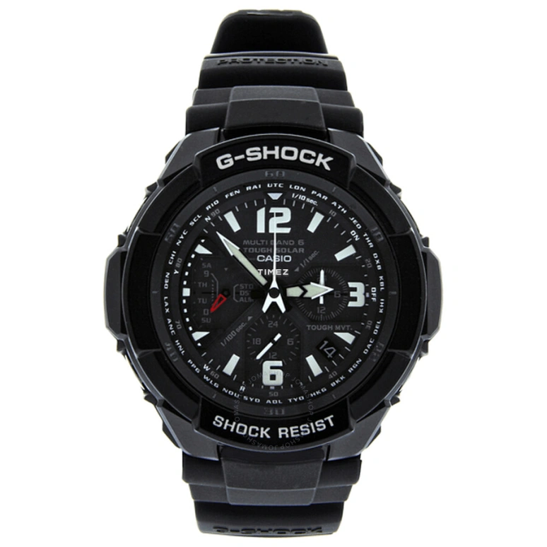 Casio,G-SHOCK 64.20x46.60mm,64.20x46.60mm,Stainless Steel,Resin,Black,Quartz,Date,Day,World Time,Alarm,Hardlex,Glass,Tonneau,GW,GW-3000BB-1A
