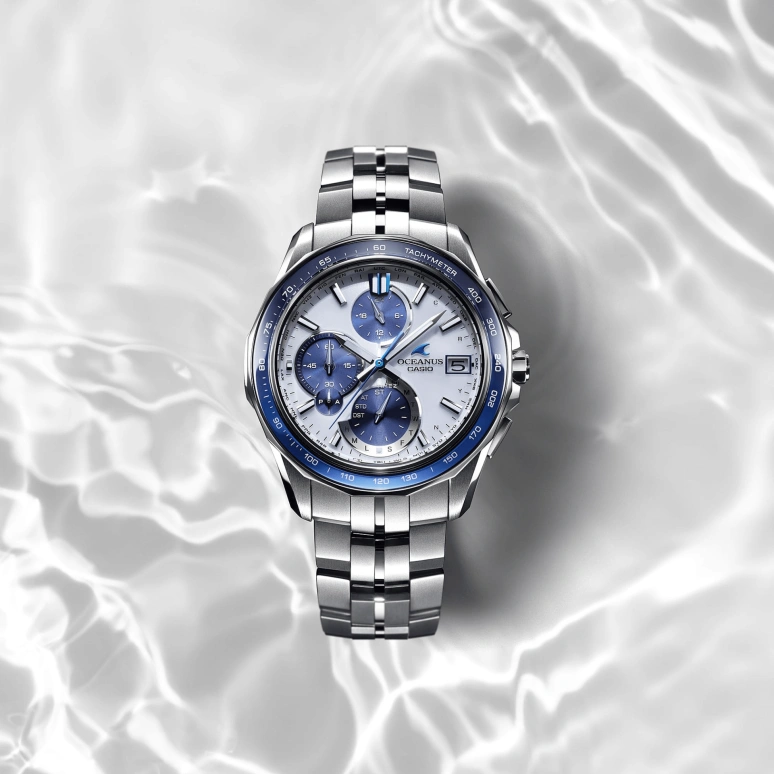 Casio,OCEANUS 47.50x42.80mm,47.50x42.80mm,Titanium,White,Quartz,Chronograph,Date,Day,Power Reserve Indicator,Sapphire,Crystal Glass,Round,OCWS7000D,OCWS7000D-7A