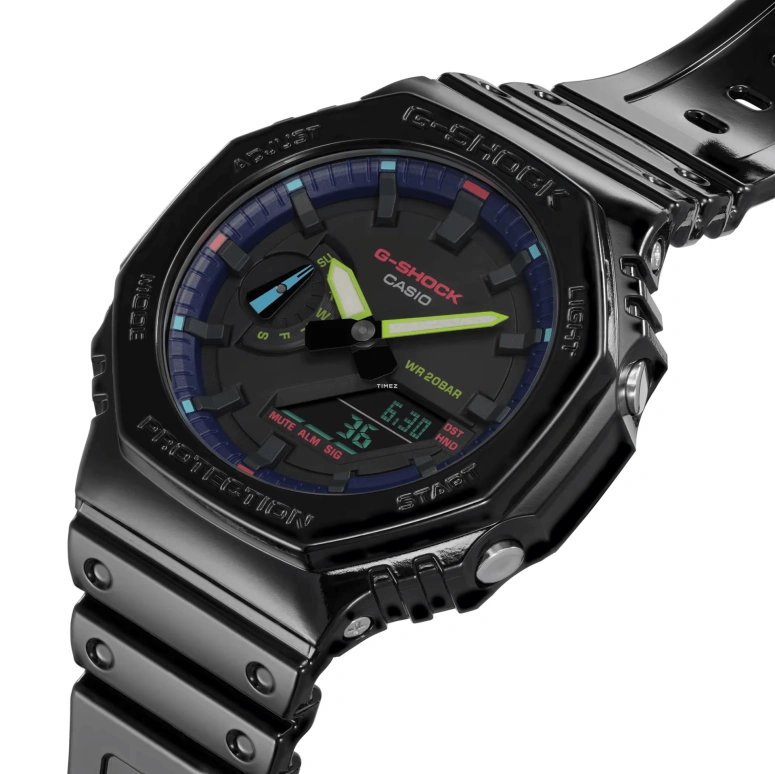 Casio,G-SHOCK 48.50x45.40mm,48.50x45.40mm,Resin,Carbon,Black,Quartz,Countdown,Chronograph,Month,Date,Hardlex,Round,GA2100RGB,GA2100RGB-1A