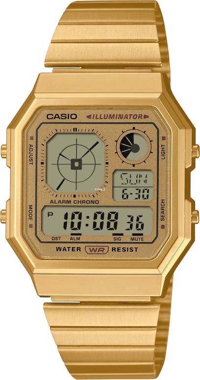 Casio,VINTAGE 40.50x33.90mm,40.50x33.90mm,Resin,Grey,Champagne,Quartz,Countdown,Chronograph,Month,Date,Plexi,Glass,Square,A130WEG,A130WEG-9A