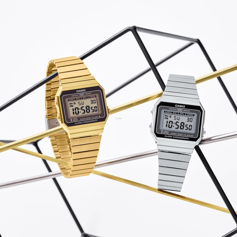 Casio,VINTAGE 37.40x35.50mm,37.40x35.50mm,Resin,Grey,Quartz,Chronograph,Date,Day,Hour Strike,Hardlex,Square,A700W,A700W-1A
