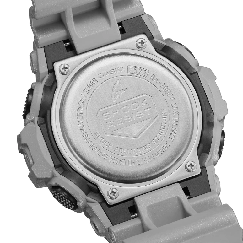 Casio,G-SHOCK 57.50x53.40mm,57.50x53.40mm,Resin,Silver,Quartz,Countdown,Chronograph,Month,Date,Hardlex,Round,GA700FF,GA700FF-8A