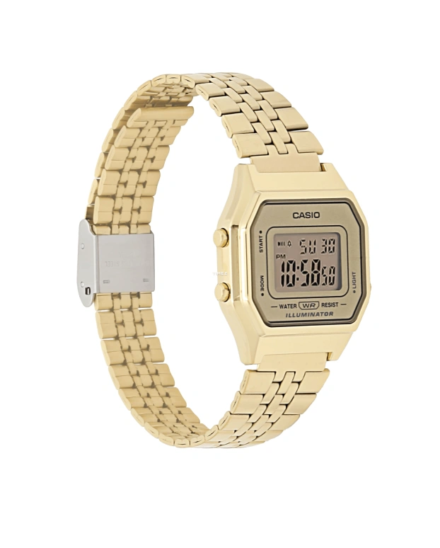 Casio,VINTAGE 33.50x28.60mm,33.50x28.60mm,Resin,Champagne,Grey,Quartz,Chronograph,Date,Day,Hour Strike,Plexi,Glass,Square,LA680WGA,LA680WGA-9VT