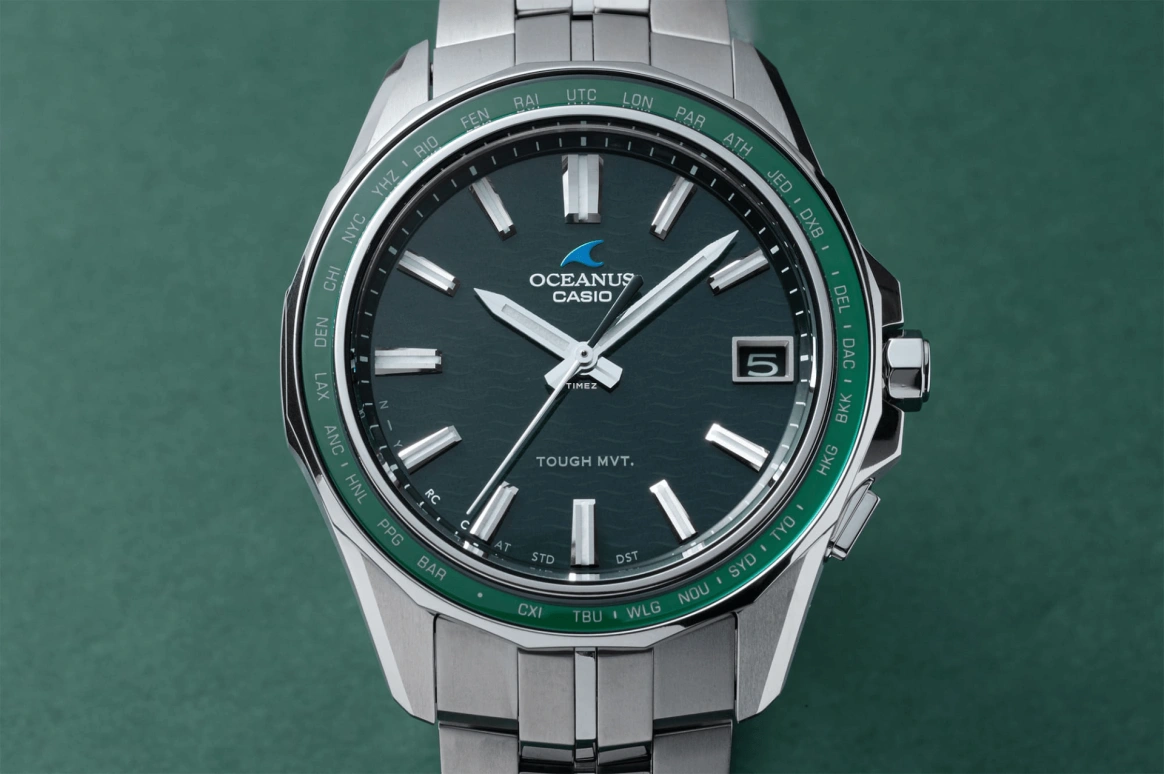Casio,OCEANUS 46.50x41.30mm,46.50x41.30mm,Titanium,Dark Green,Quartz,Day,World Time,Solar Charging,OCWS400,OCWS400-3A