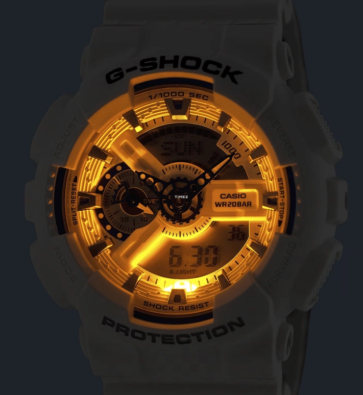 Casio,G-SHOCK 55x51.20mm,55x51.20mm,Resin,White,Quartz,Countdown,Chronograph,Month,Date,Hardlex,Round,GA110HDS,GA110HDS-7A