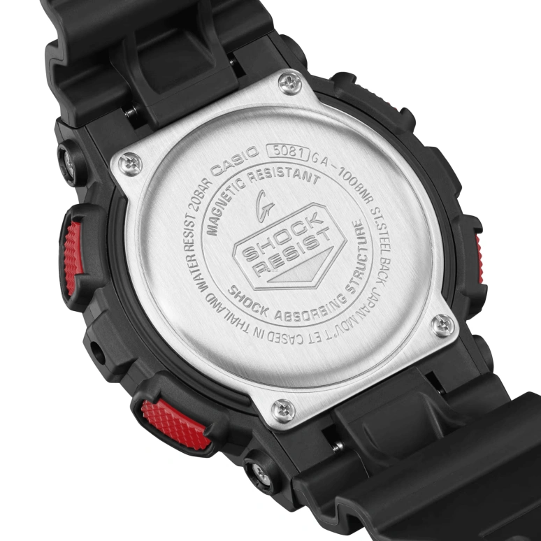 Casio,G-SHOCK 55x51.20mm,55x51.20mm,Resin,Black,Red,Quartz,Countdown,Chronograph,Month,Date,Hardlex,Round,GA100BNR,GA100BNR-1A
