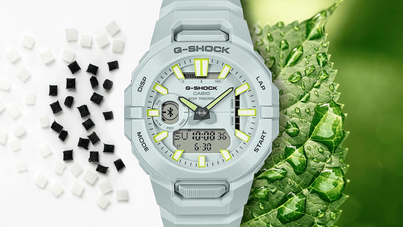 卡西欧,G-SHOCK 48.50x43.90毫米,48.50x43.90毫米,生物基,硅树脂,碳纤维,白色,石英,倒计时,计时,月历,星期历,矿物水晶,圆形,GBA950,GBA950-7A