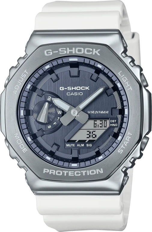 Casio,G-SHOCK 49.30x44.40mm,49.30x44.40mm,Resin,Stainless Steel,Blue,Quartz,Countdown,Chronograph,Month,Date,Hardlex,Round,GM2100WS,GM2100WS-7A