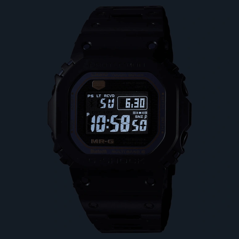 Casio,MR-G 49.40x43.20mm,49.40x43.20mm,Titanium,Cobalt Alloy,Black,Blue,Quartz,Countdown,Chronograph,Month,Date,Sapphire,Crystal Glass,Square,MRGB5000BA,MRGB5000BA-1