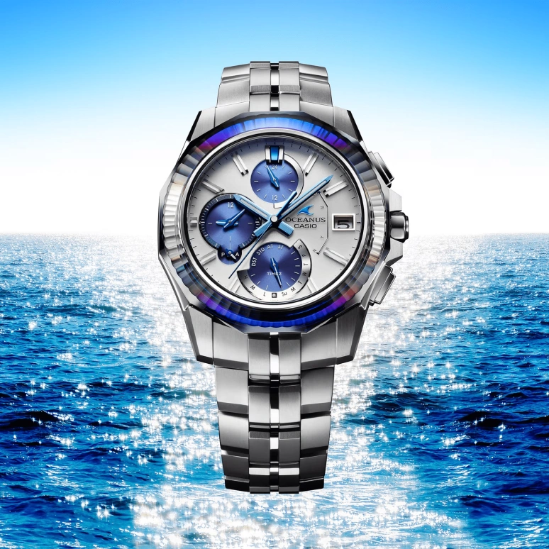Casio,OCEANUS 47.10x42.50mm,47.10x42.50mm,Titanium,Dual,Blue,White,Quartz,Chronograph,Date,Day,Dule Time,Sapphire,Crystal Glass,Round,OCWS6000PB7A