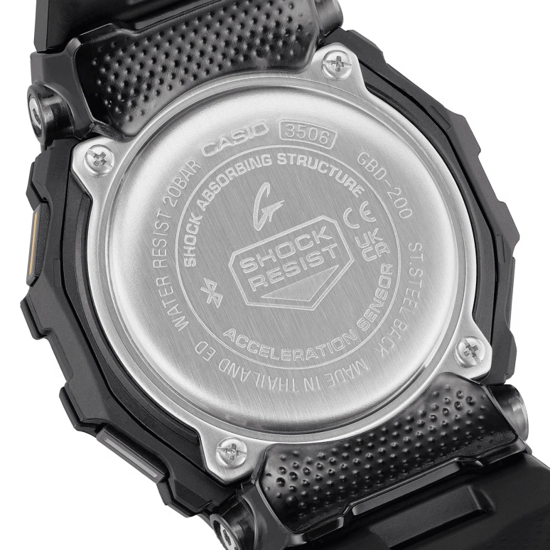 Casio,G-SHOCK 48.40x45.90mm,48.40x45.90mm,Resin,Black,Quartz,Countdown,Chronograph,Month,Date,Hardlex,Square,GBD200,GBD200-1A1