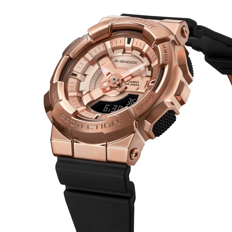 Casio,G-SHOCK 46x42mm,46x42mm,Resin,Stainless Steel,Pink Gold,Quartz,Countdown,Chronograph,Month,Date,Hardlex,Round,GMS110PG,GMS110PG-1A