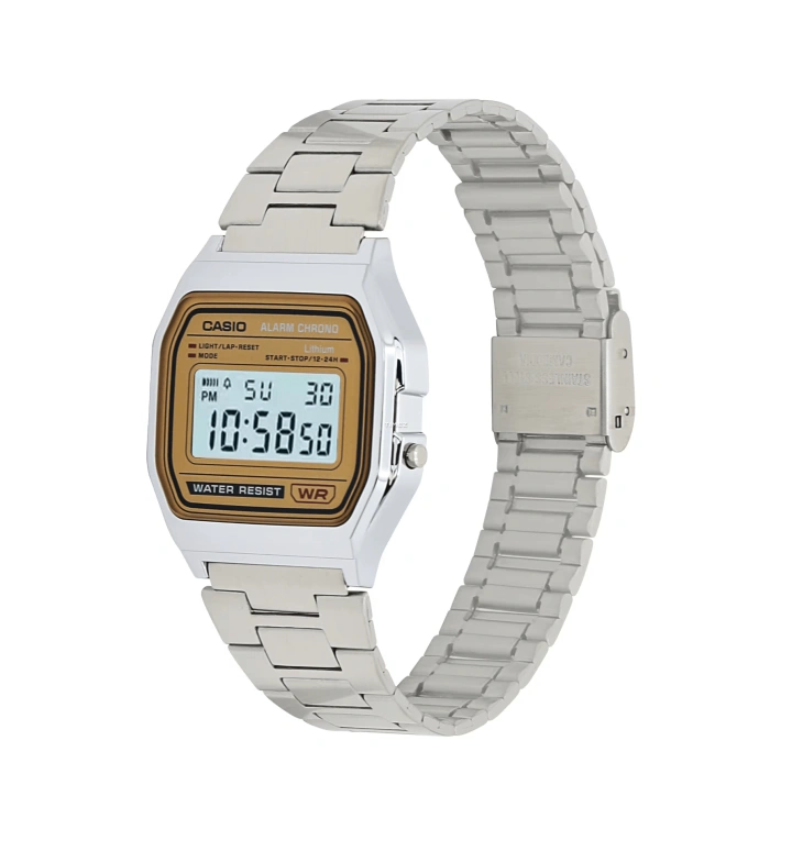 Casio,VINTAGE 36.80x33.20mm,36.80x33.20mm,Resin,Salmon,Quartz,Chronograph,Date,Day,Hour Strike,Plexi,Cushion,A158WEA,A158WEA-9