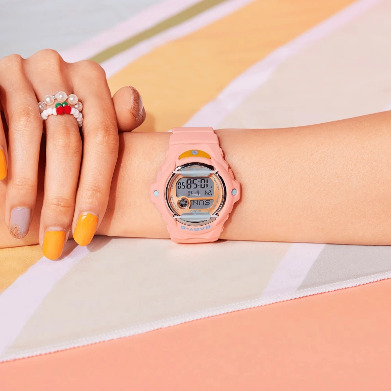 Casio,BABY-G 45.90x42.60mm,45.90x42.60mm,Resin,Stainless Steel,Salmon,Grey,Quartz,Countdown,Chronograph,Annual Calendar,Month,Hardlex,Round,BG169PB,BG169PB-4