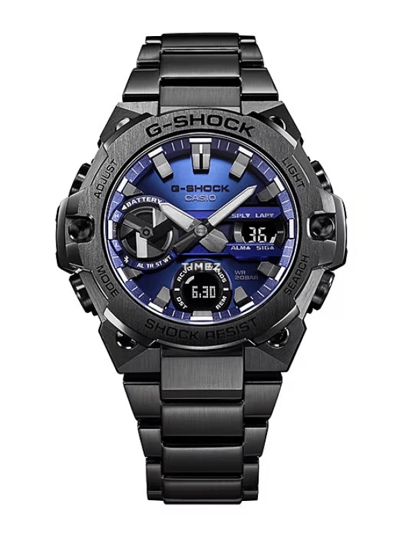 Casio,G-STEEL 49.60mm,49.60mm,Resin,Blue,Quartz,Countdown,Chronograph,Month,Date,Hardlex,Round,GSTB400BD,GSTB400BD-1A2