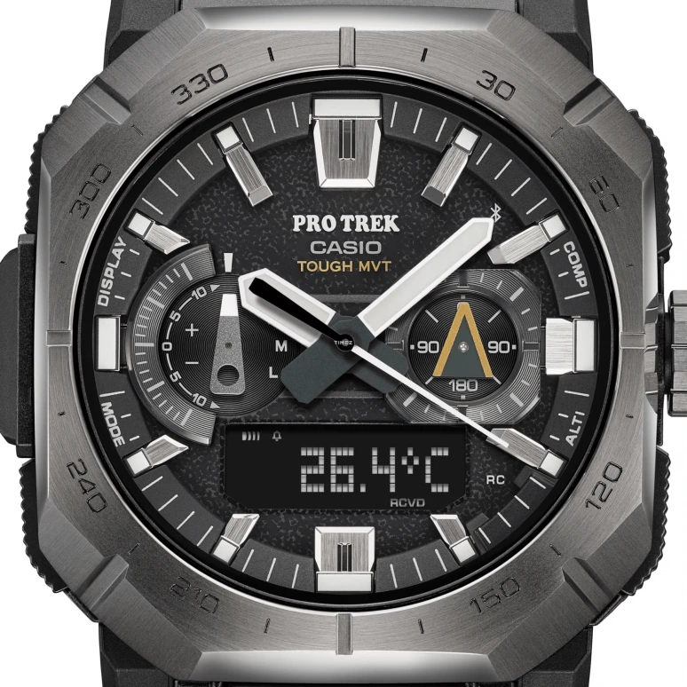 Casio,PROTREK 50.80x45.80mm,50.80x45.80mm,Resin,Stainless Steel,Bio-sourced,Black,Quartz,Countdown,Chronograph,Month,Date,Sapphire,Crystal Glass,Square,PRWB1000,PRWB1000-1