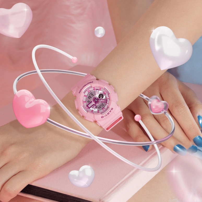 Casio,BA-110 43.40x46.30mm,43.40x46.30mm,Resin,Pink,Quartz,Countdown,Chronograph,Month,Date,Hardlex,Round,BA110YK,BA110YK-4A